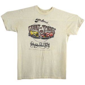 Vintage VAN JONES 1984 Street Rods Shirt MEDIUM Trashed Paint Stains Holes Thin